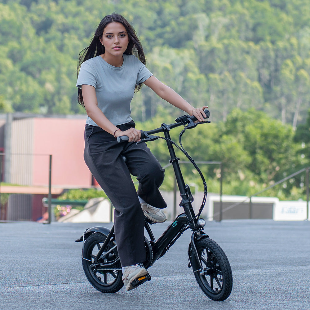 Woman Ride Fiido D3 Pro Mini Electric Bike