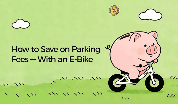 Animation of a piggy bank riding a Fiido electric bike.