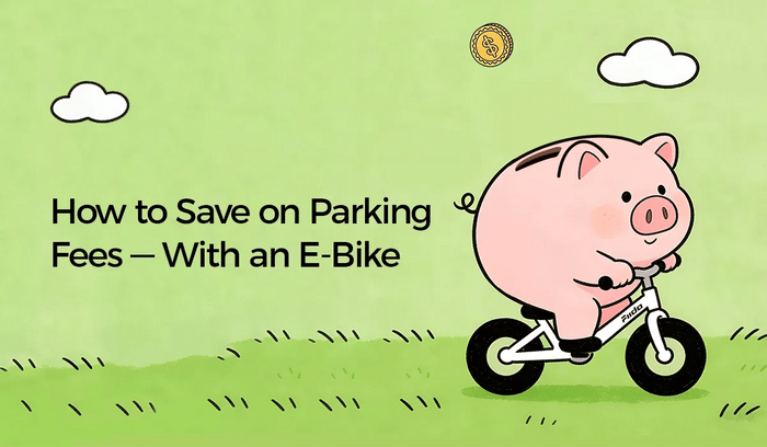 Animation of a piggy bank riding a Fiido electric bike.