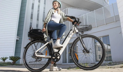 A woman riding a Fiido C11 Pro electric bike