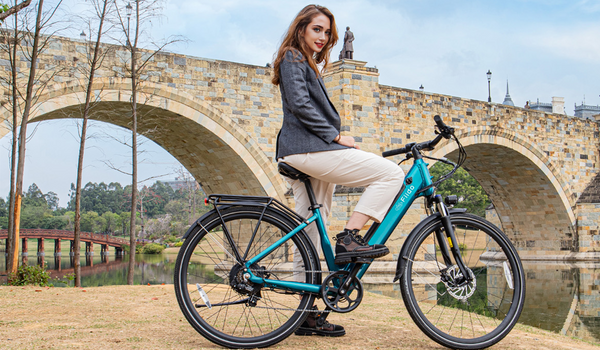 Woman riding a Fiido C11 electric bicycle