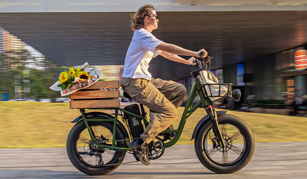 Woman riding Fiido T1pro electric bike on the street