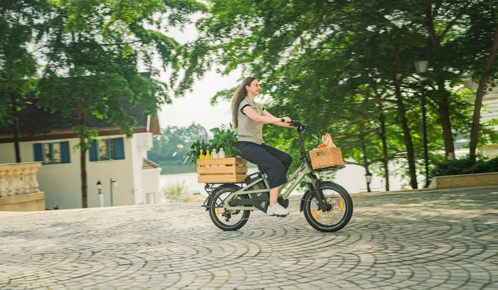 A woman riding the Fiido T3 e-bike on the road