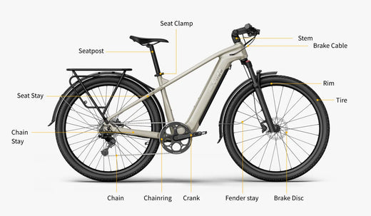 Display of frame component names using the Fiido Nomads electric bicycle as an example