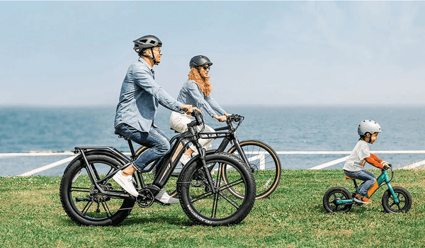 Family out riding on Fiido electric bikes