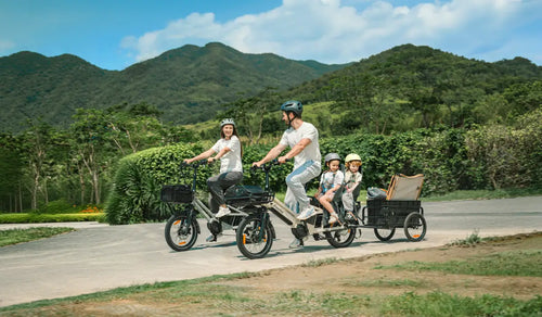 A family riding the Fiido T3 Max on the road