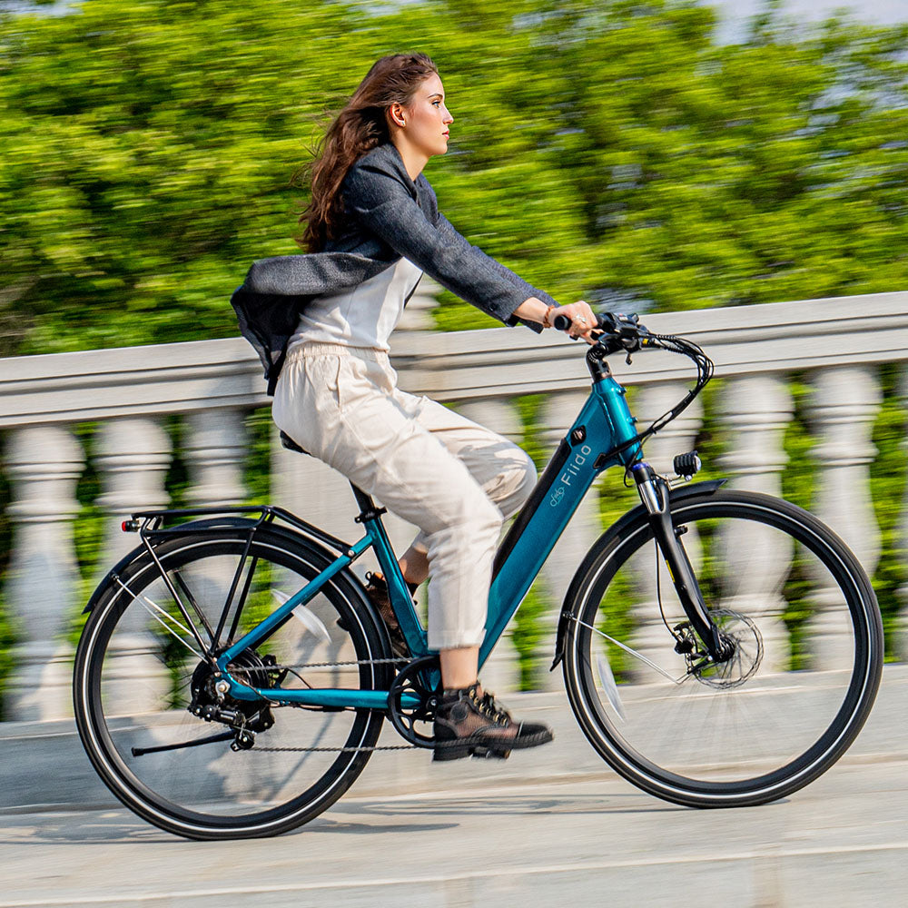 Woman rides Fiido C11 city E-bike