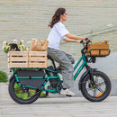 Girl Rides Fiido T2 Long Tail Cargo Electric Bike with Wooden Box
